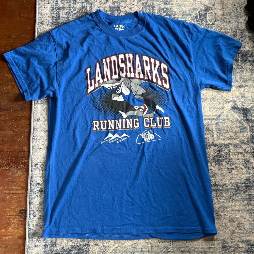 Landsharks Running Club T-Shirt - Gildan DryBlend, Blue, Size M